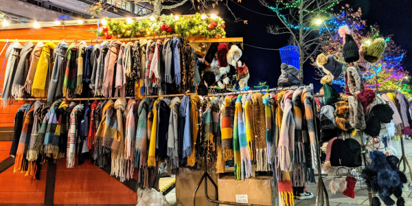 Clothng stall at Plymouth Christmas Market